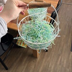 One Hearth & Hand White Wire Basket with Wooden Handle